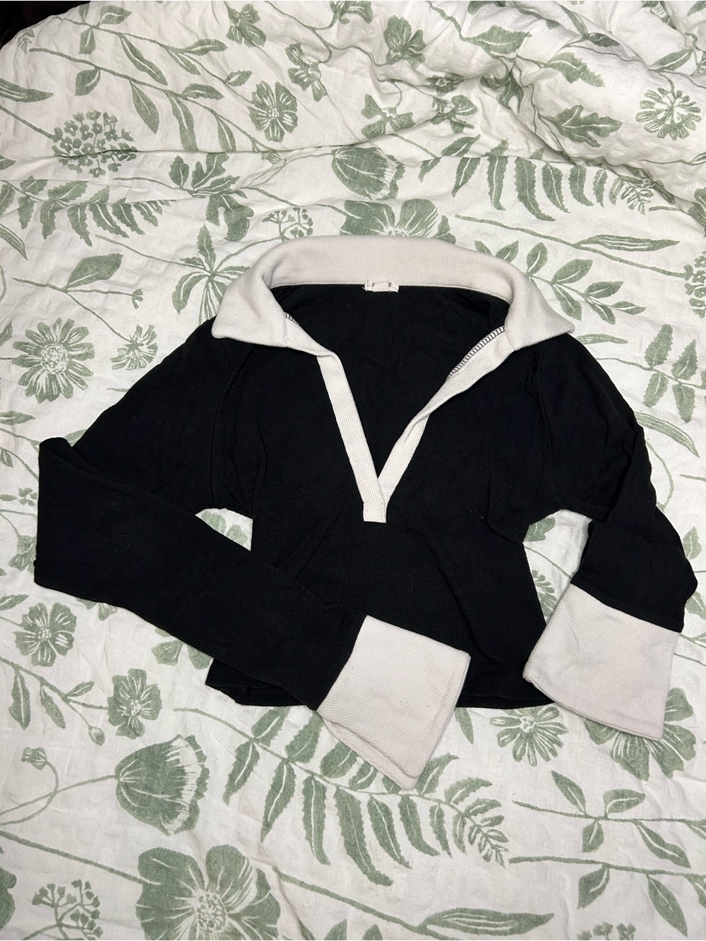 Garage Black longsleeve with White Contrast Collar & Cuffs